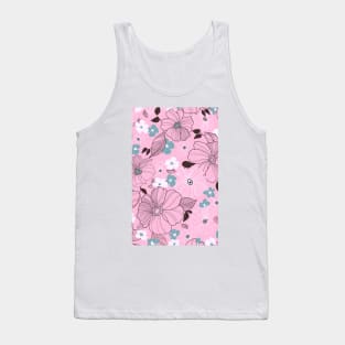 Beautiful drawing flowers leaves Purple Pink Watercolor Seamless Abstract pattern Floral Tank Top